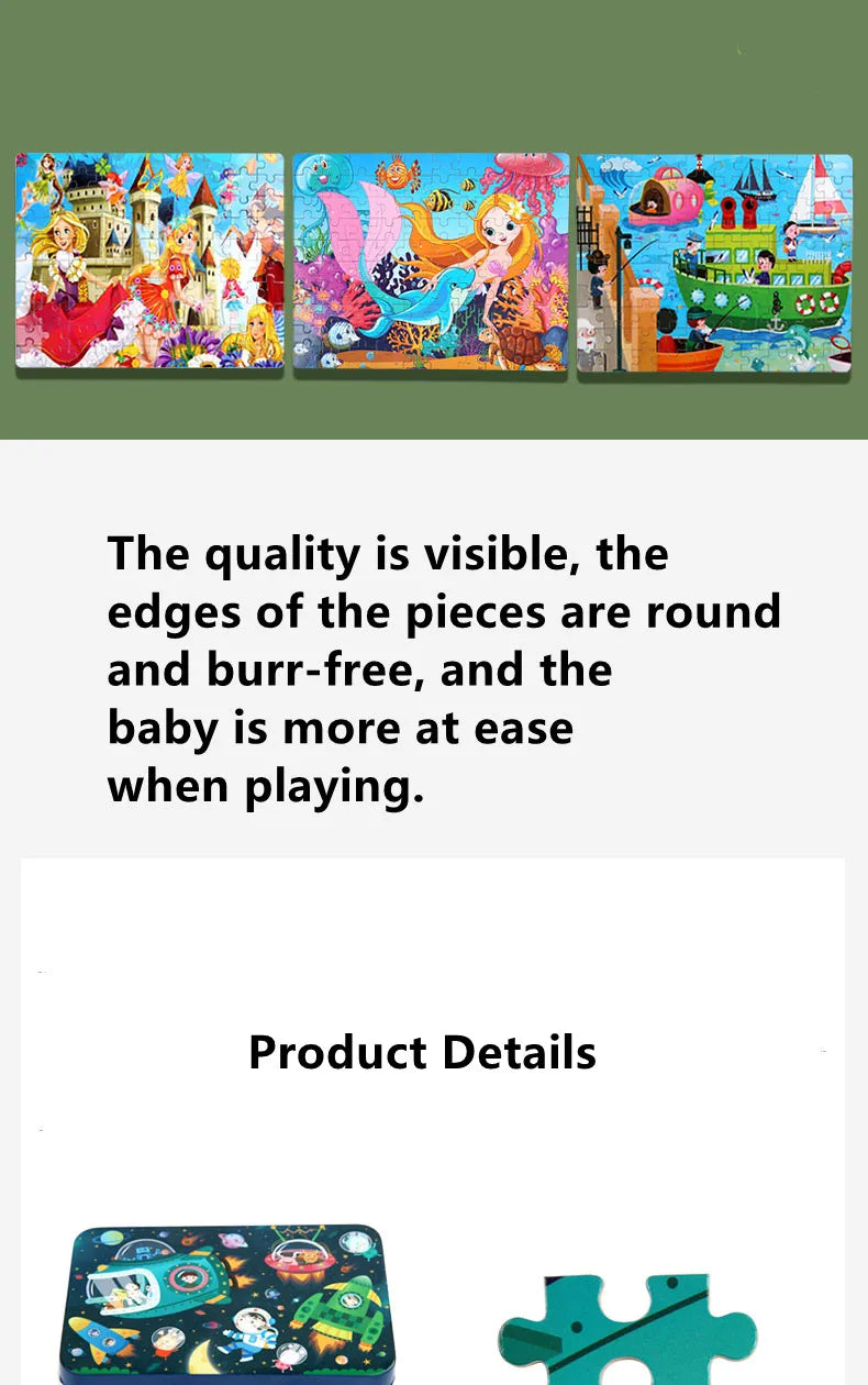 Puzzles for Kids 100 PCS Cartoon Animal Fire Engine Rocket Mermaid Gift Game