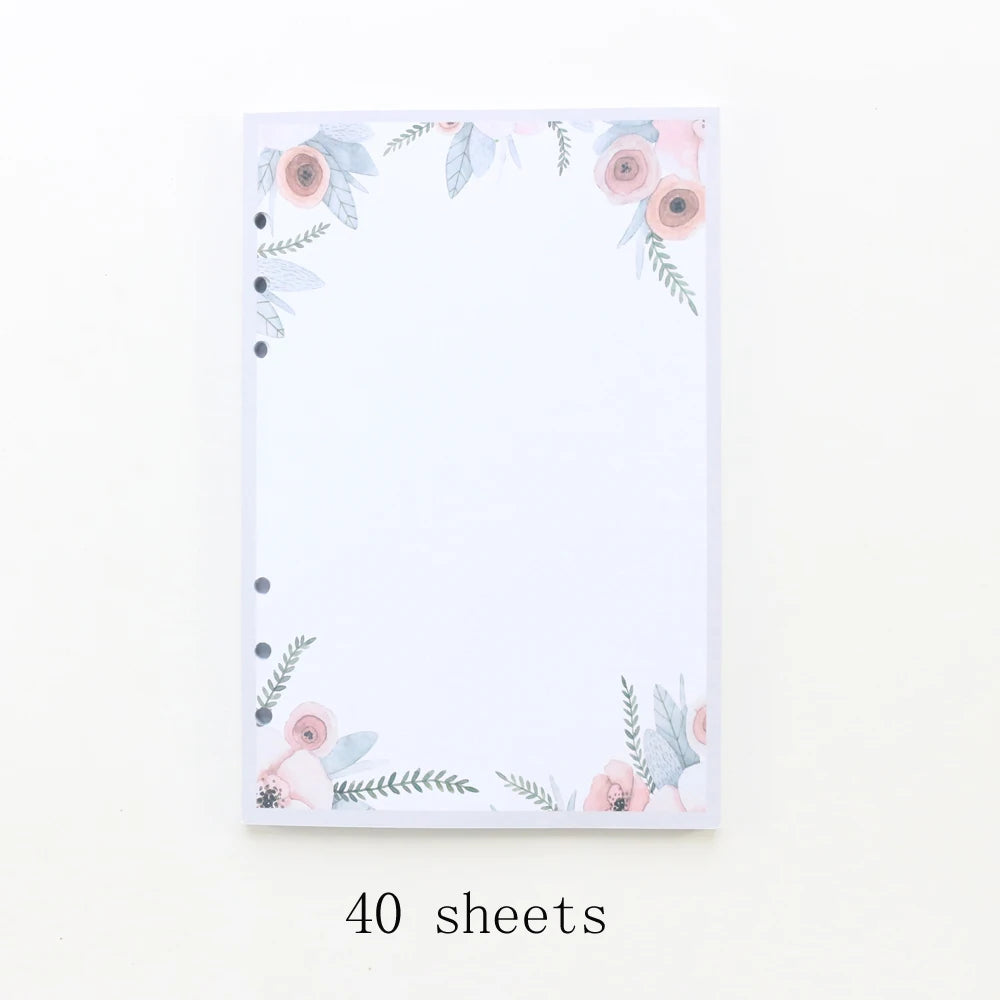 Recambio de hojas de flores para carpetas de anillas o cuadernos de tamaño A6 o A5