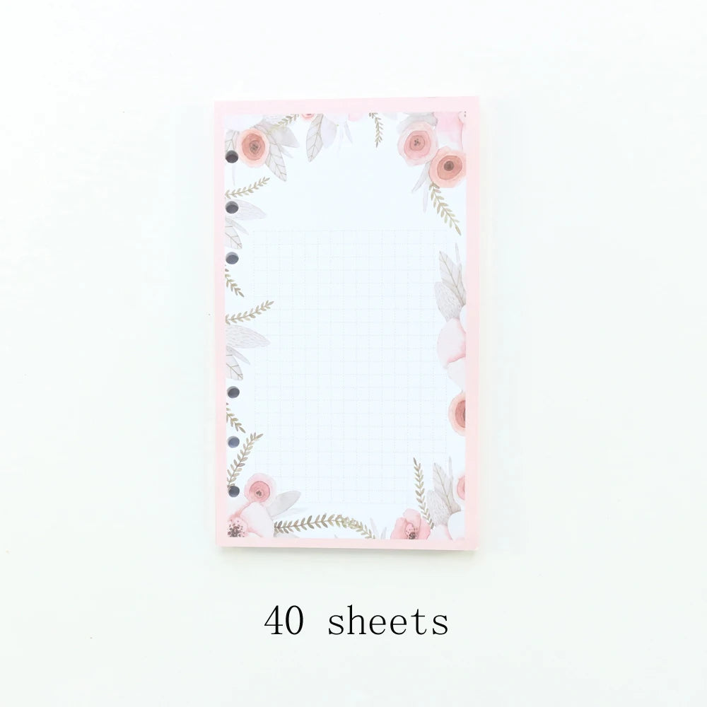 Recambio de hojas de flores para carpetas de anillas o cuadernos de tamaño A6 o A5