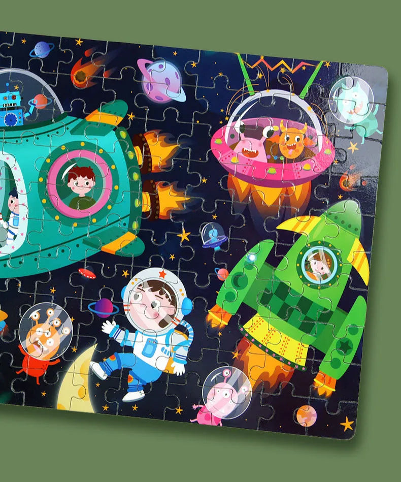 Puzzles for Kids 100 PCS Cartoon Animal Fire Engine Rocket Mermaid Gift Game