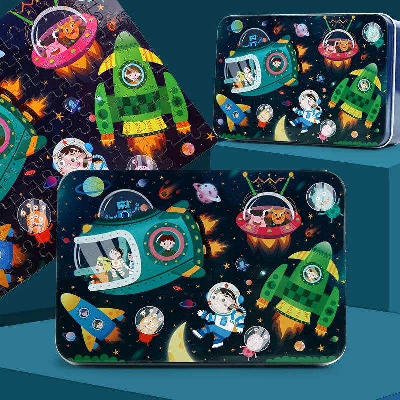 Puzzles for Kids 100 PCS Cartoon Animal Fire Engine Rocket Mermaid Gift Game