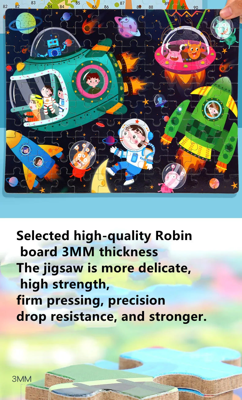 Puzzles for Kids 100 PCS Cartoon Animal Fire Engine Rocket Mermaid Gift Game