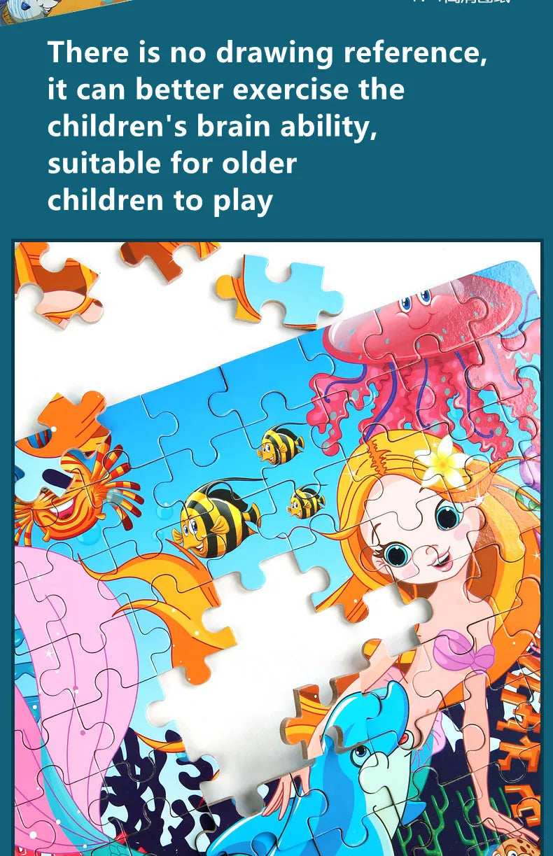 Puzzles for Kids 100 PCS Cartoon Animal Fire Engine Rocket Mermaid Gift Game