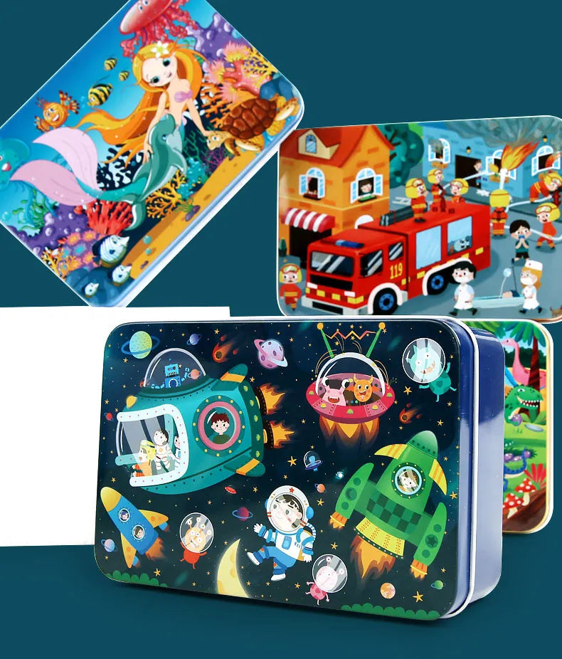 Puzzles for Kids 100 PCS Cartoon Animal Fire Engine Rocket Mermaid Gift Game