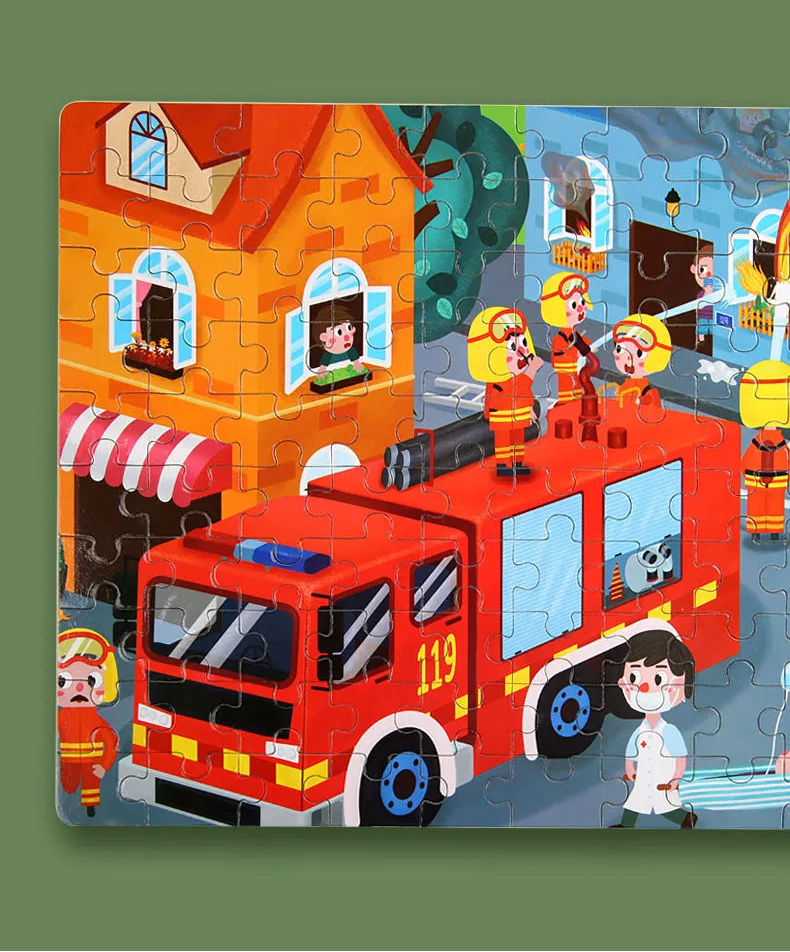 Puzzles for Kids 100 PCS Cartoon Animal Fire Engine Rocket Mermaid Gift Game