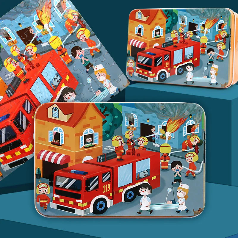 Puzzles for Kids 100 PCS Cartoon Animal Fire Engine Rocket Mermaid Gift Game