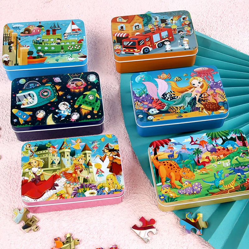 Puzzles for Kids 100 PCS Cartoon Animal Fire Engine Rocket Mermaid Gift Game