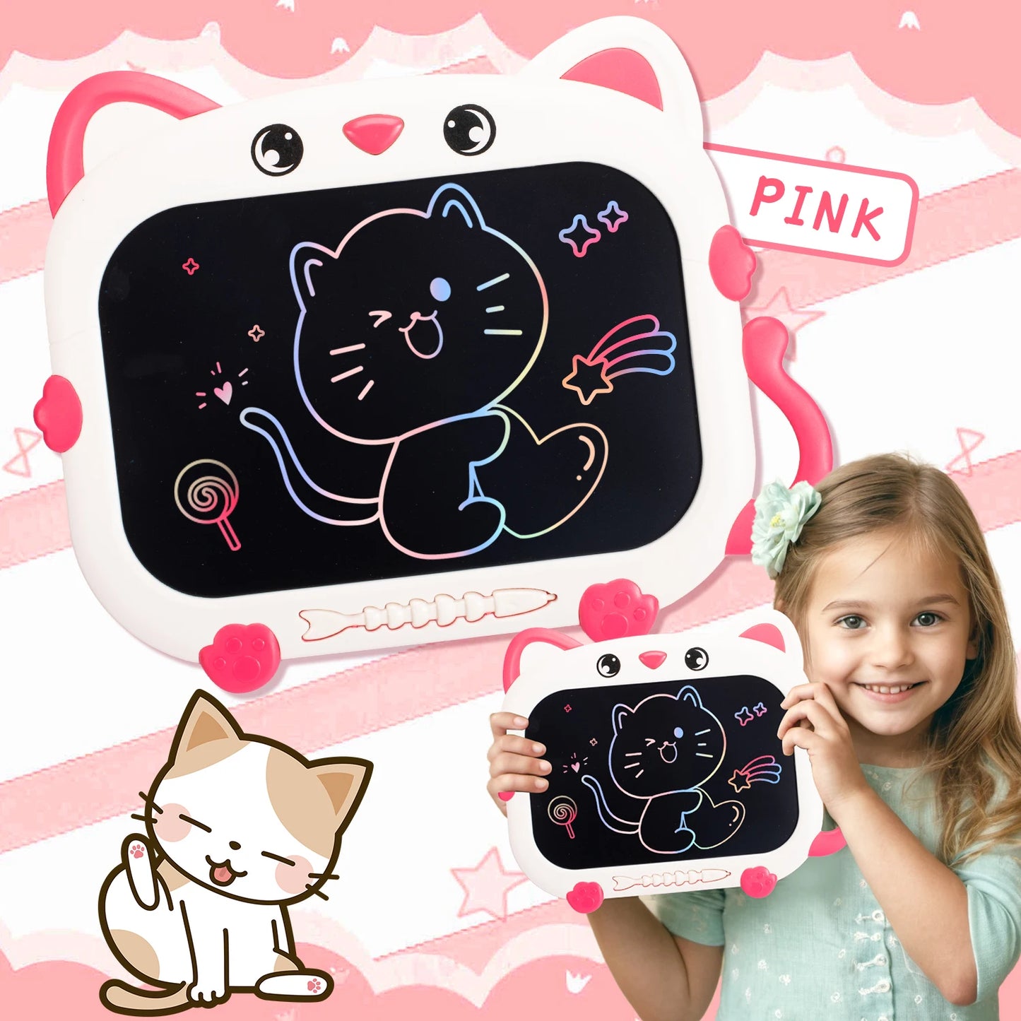 Tablette de dessin et d'écriture en forme de chat écran LCD 10po