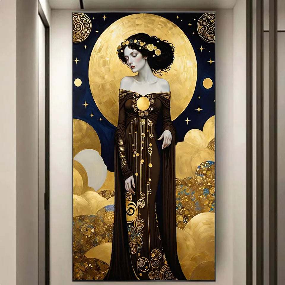 5D Diamond Painting Woman on a Golden Background in Klimt Style