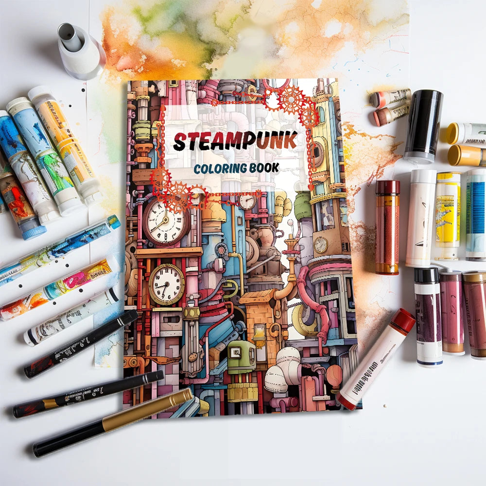 A4 100gsm Steampunk Colouring Book for Teens and Adults