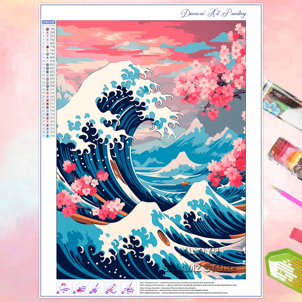 Peintures à diamants fleur de cerisier Fuji Japon