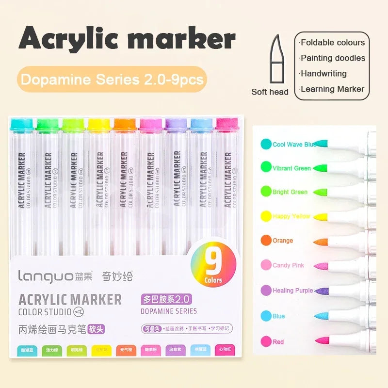 Boites de 9 Marqueurs à l'acrylique Languo Différentes nuances disponibles