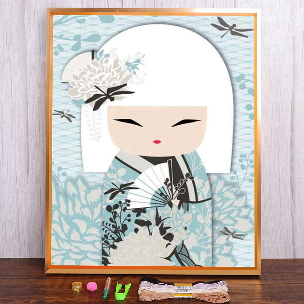Kits de broderie point de croix Dessin japonais Geisha imprimé