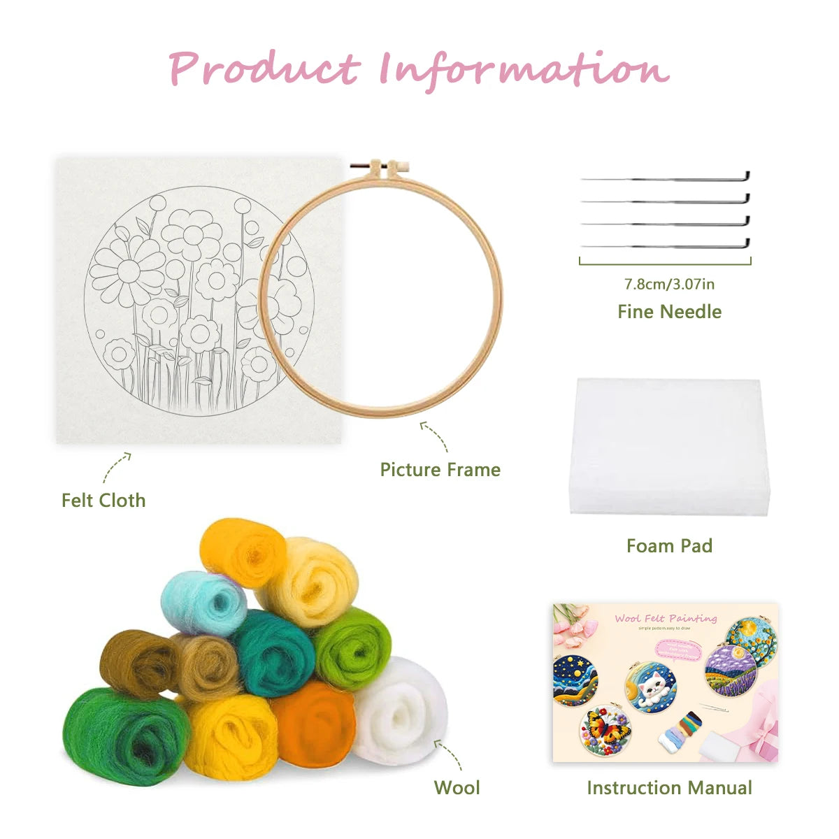DIY kits de Peinture en feutre de laine fleurs colorées, peinture créative en feutre