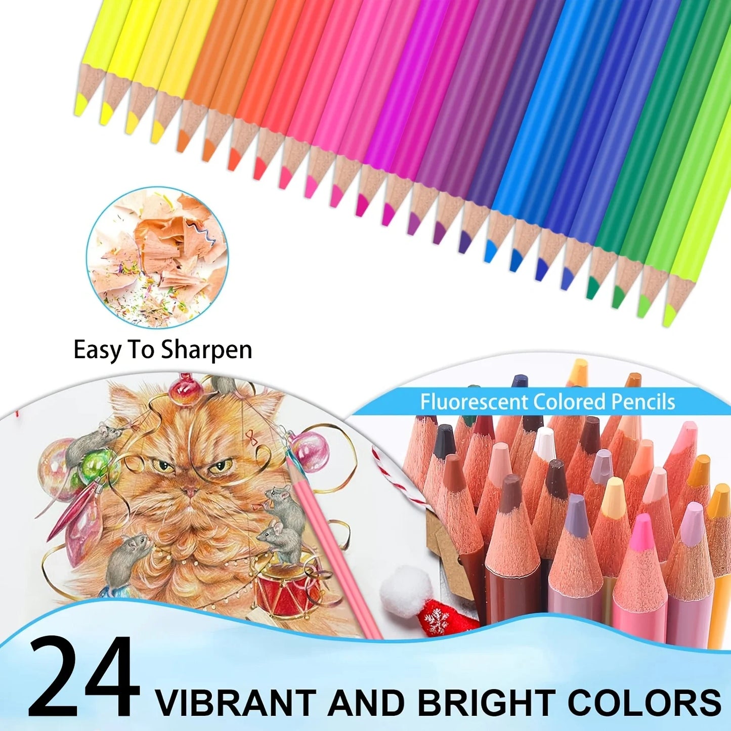 Brutfuner 24 crayons de couleur néon, fluorescente