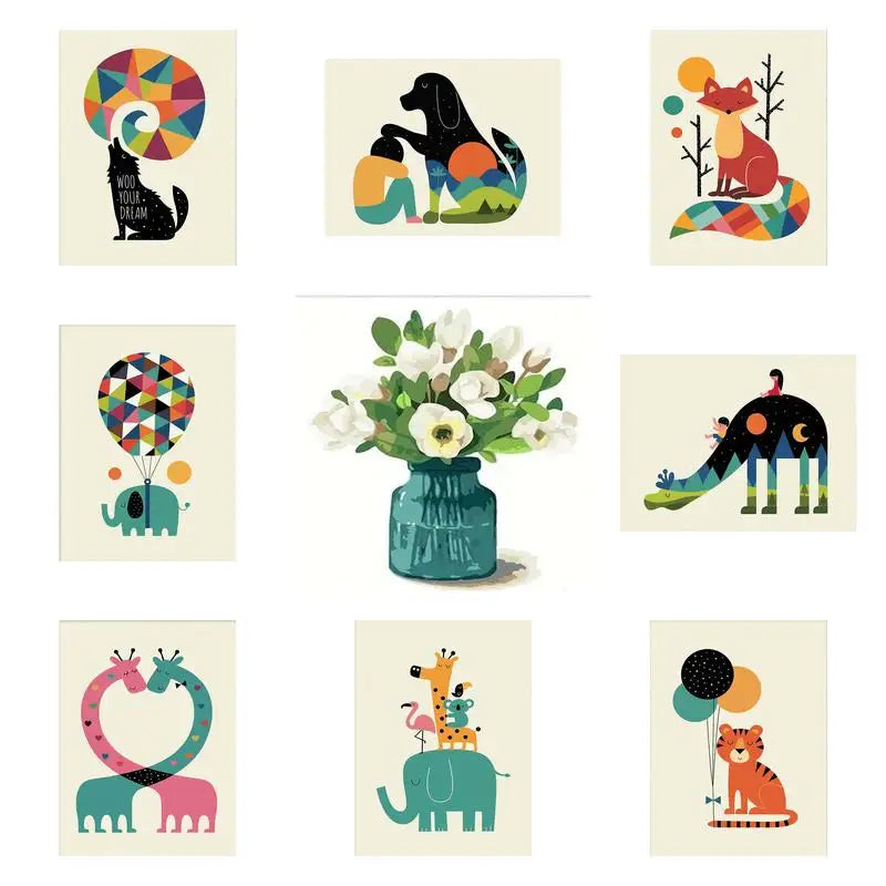 Peintures par numéros pour enfants Renard Dinosaure Tigre Éléphant