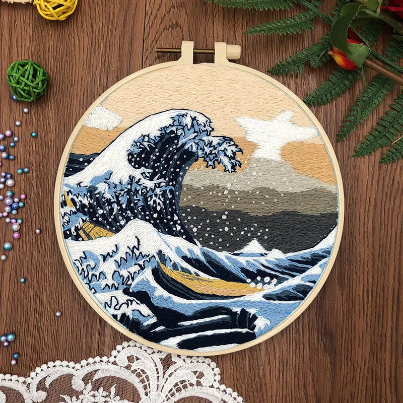 Kit de broderie à la main pour adultes débutants, kit de point de croix estampillé La vague
