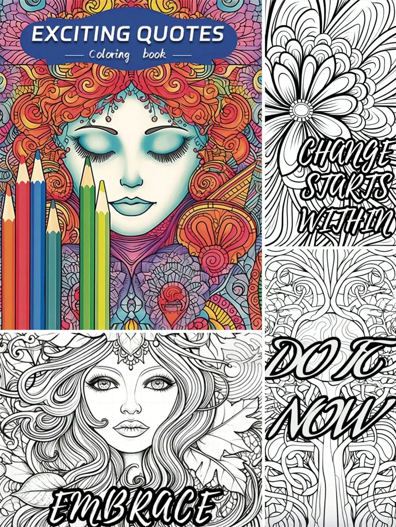 22 Pages Anti-Stress Coloring Book with Motivational Phrase