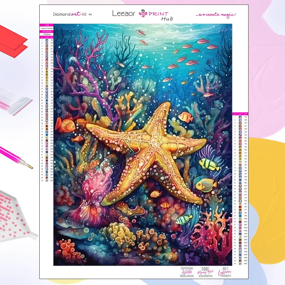 Diamond paintings underwater world, turtle, jellyfish, octopus, starfish