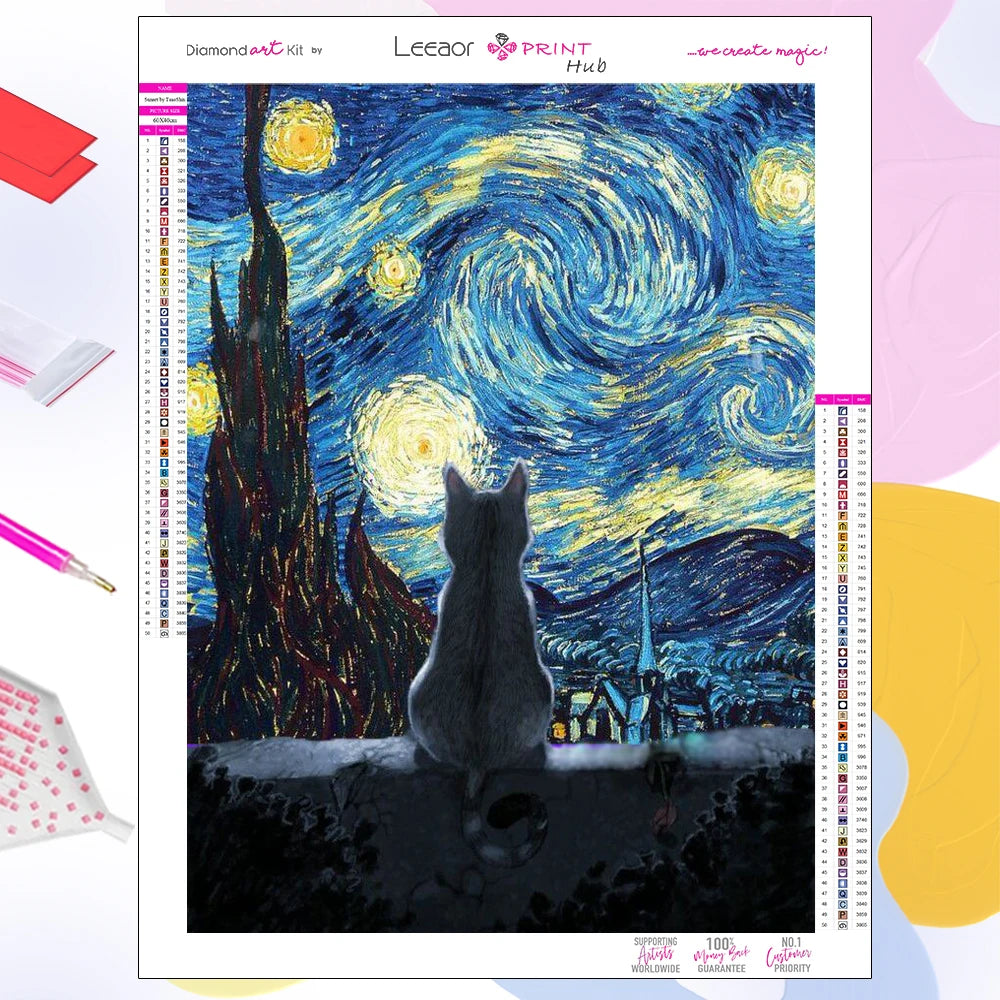 Van Gogh Starry Night Cat Diamond Paintings