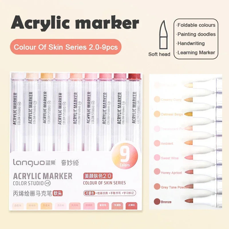 Boites de 9 Marqueurs à l'acrylique Languo Différentes nuances disponibles