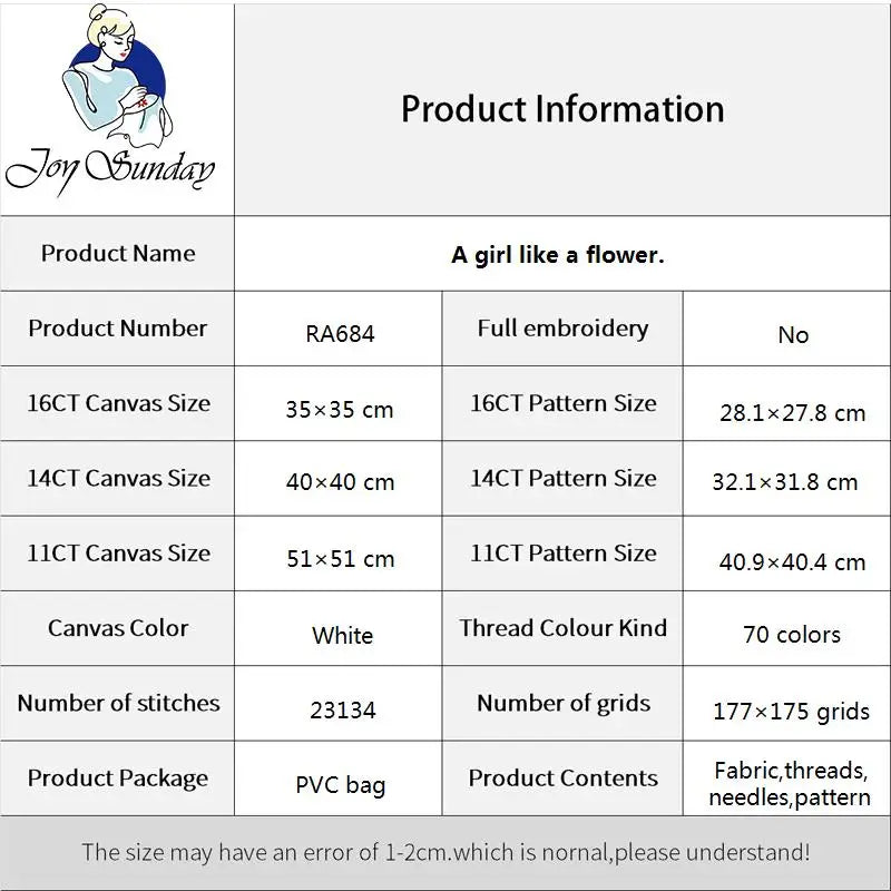 Kit complet de points de croix comptés Joy Sunday 11 CT 14 CT 16CT