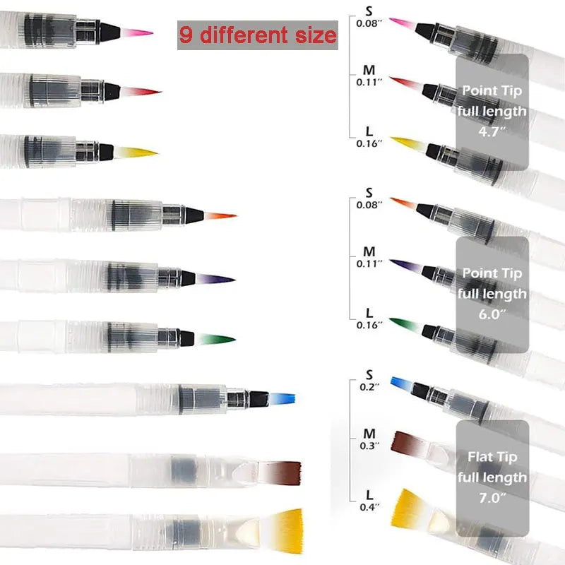 Ensemble de 9 pinceaux à réservoir pour aquarelle