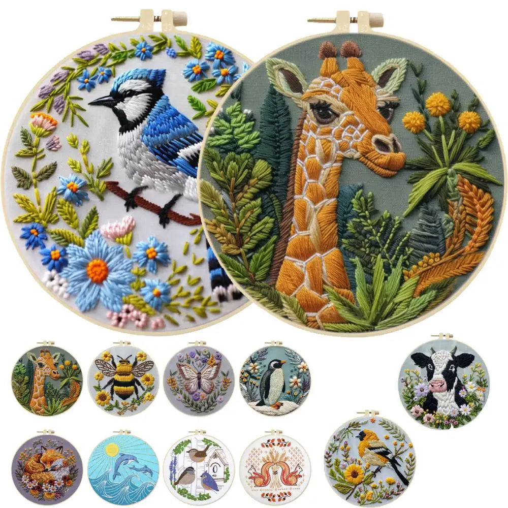 Kits de broderie pour débutants animaux renard girafe oiseau papillon