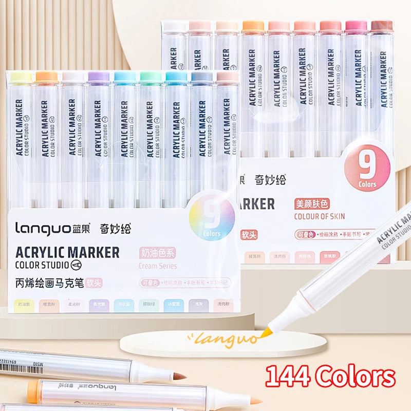 Boites de 9 Marqueurs à l'acrylique Languo Différentes nuances disponibles