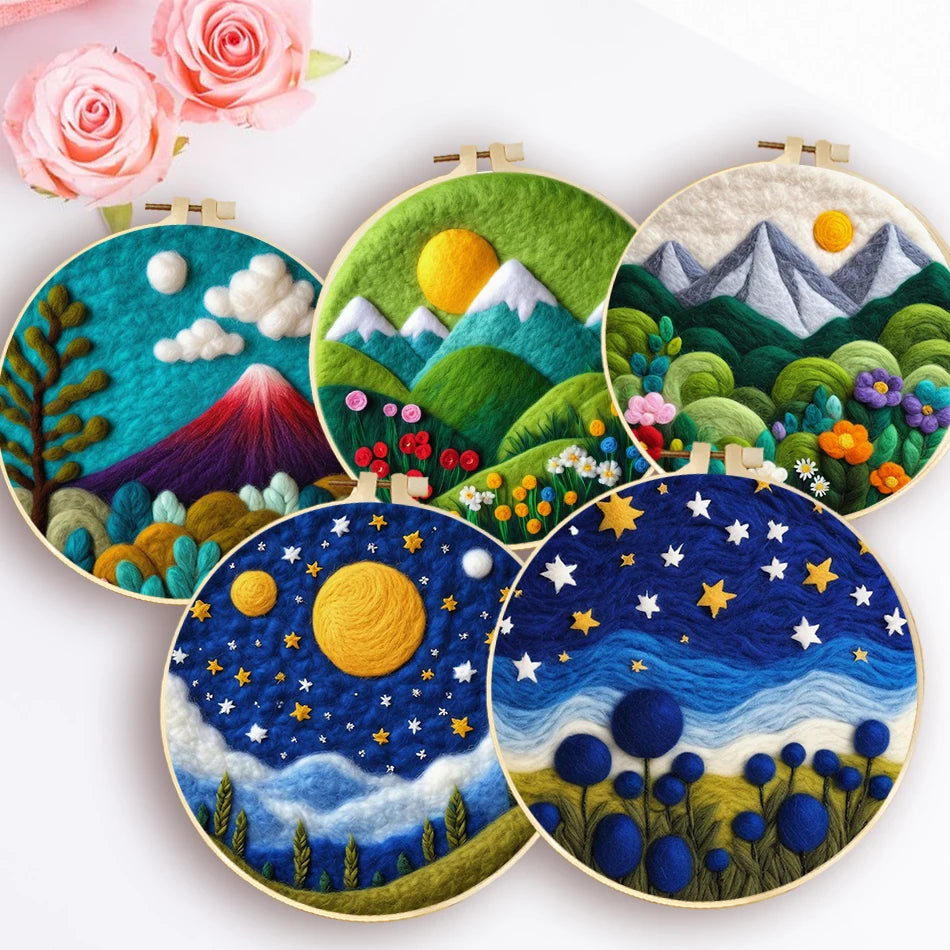 DIY Kits de feutrage en laine facile à utiliser Montagnes paysages ciel