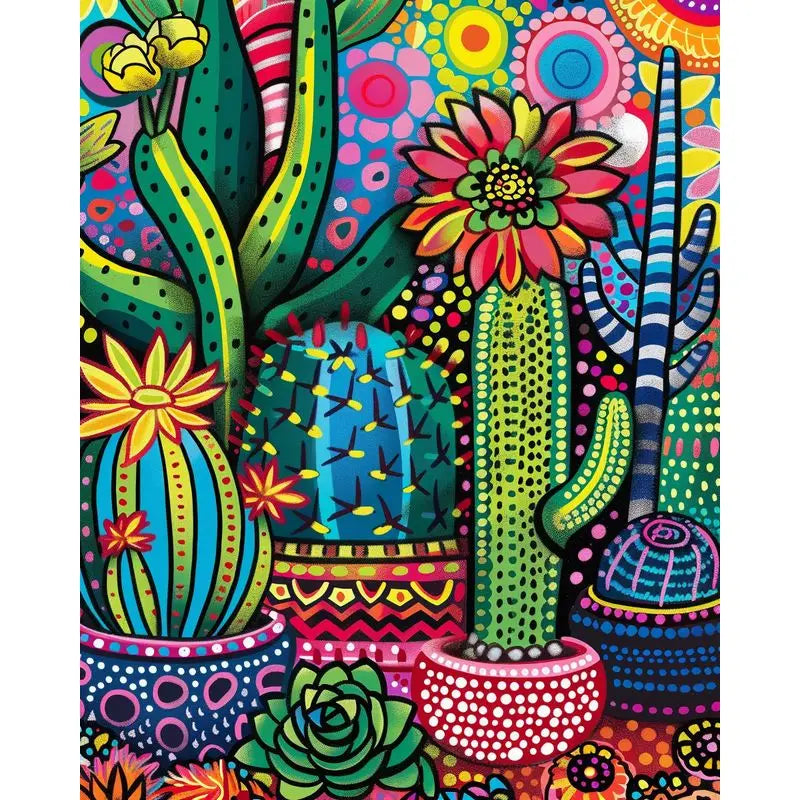 Painting by numbers green plants / Cactus DIY