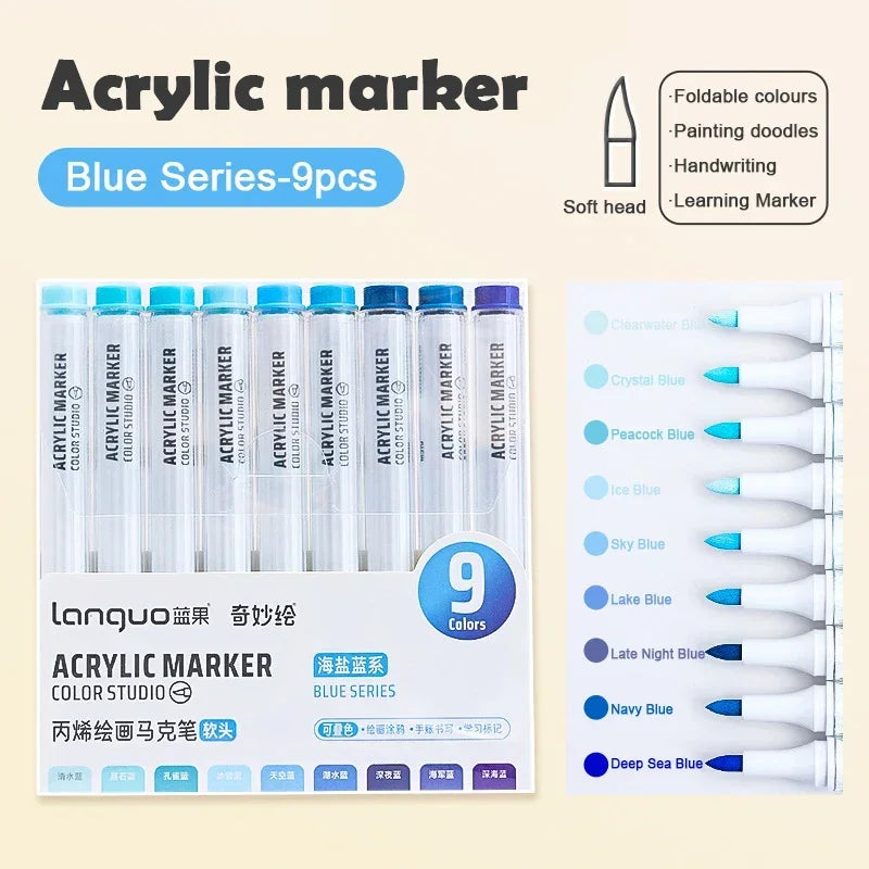Boites de 9 Marqueurs à l'acrylique Languo Différentes nuances disponibles