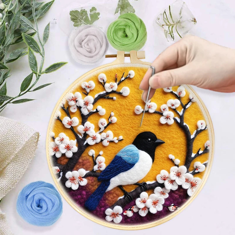 Kits de Peinture en laine feutrée pour débutants, oiseau et arbre, ensemble de démarrage