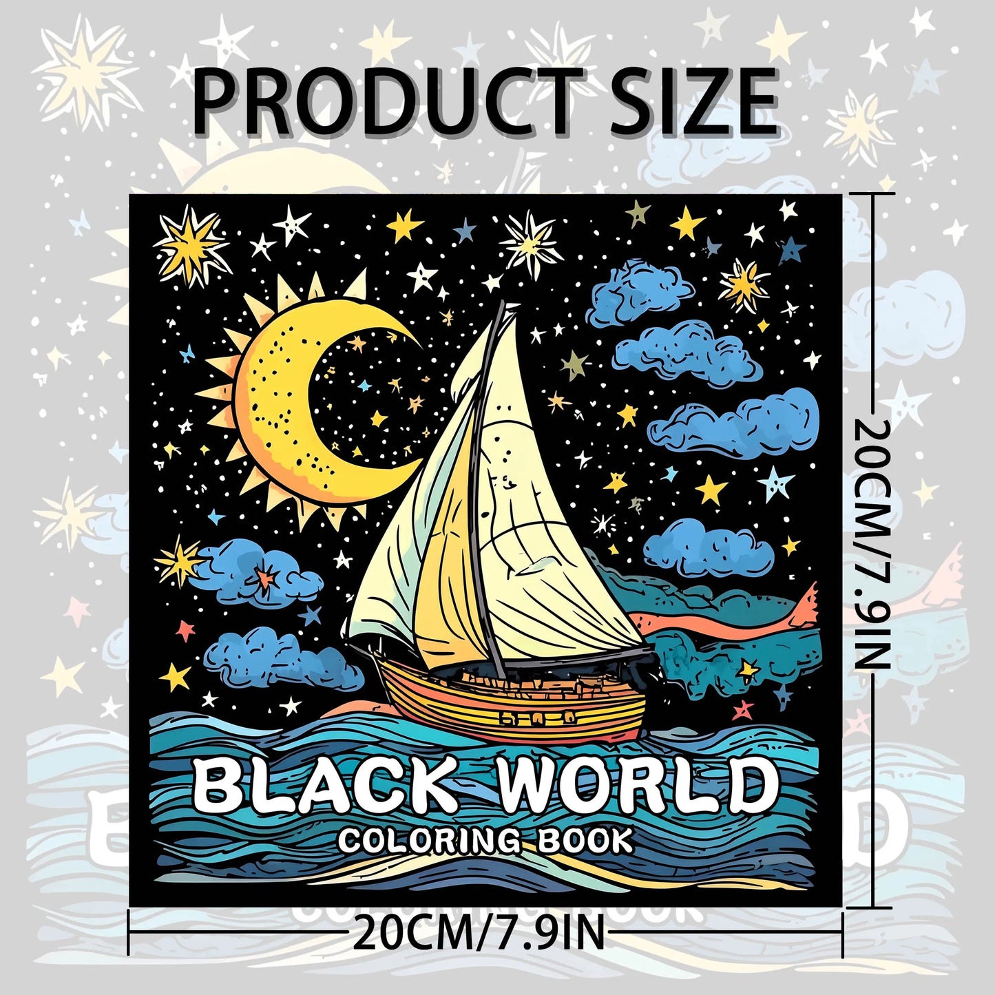 Adult Coloring Book on Black Background, Multi-Element Art for Relaxation