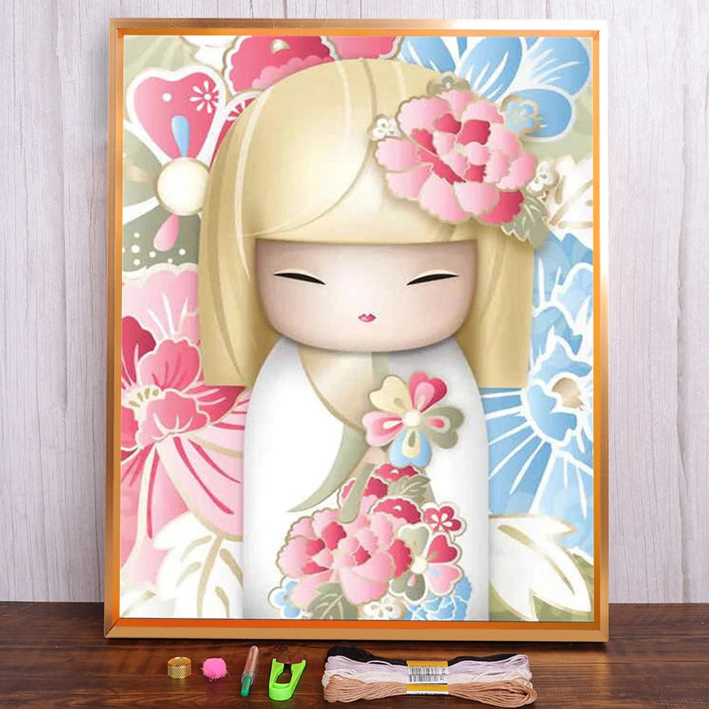 Kits de broderie point de croix Dessin japonais Geisha imprimé