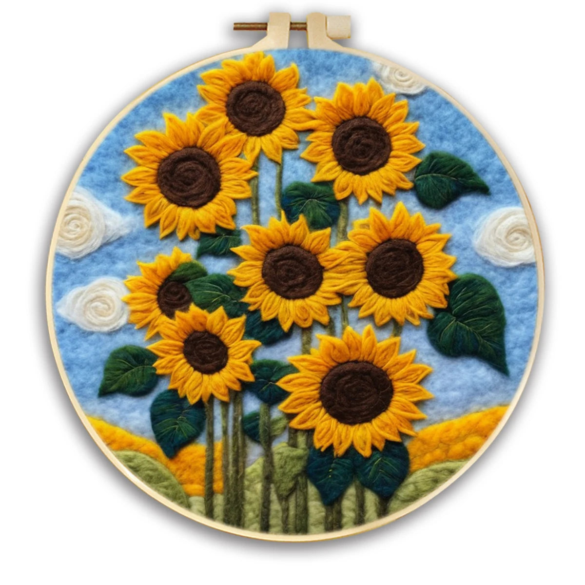 Kits de feutrage peinture avec cadre de broderie fleur paysage