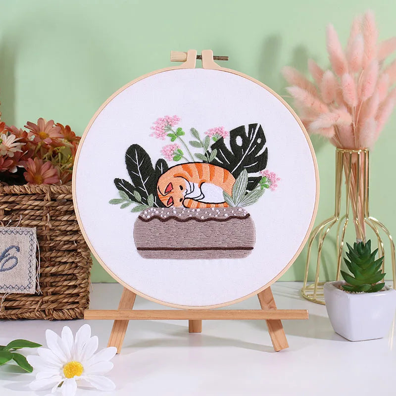 Cat and Plants Embroidery Kits for Beginners