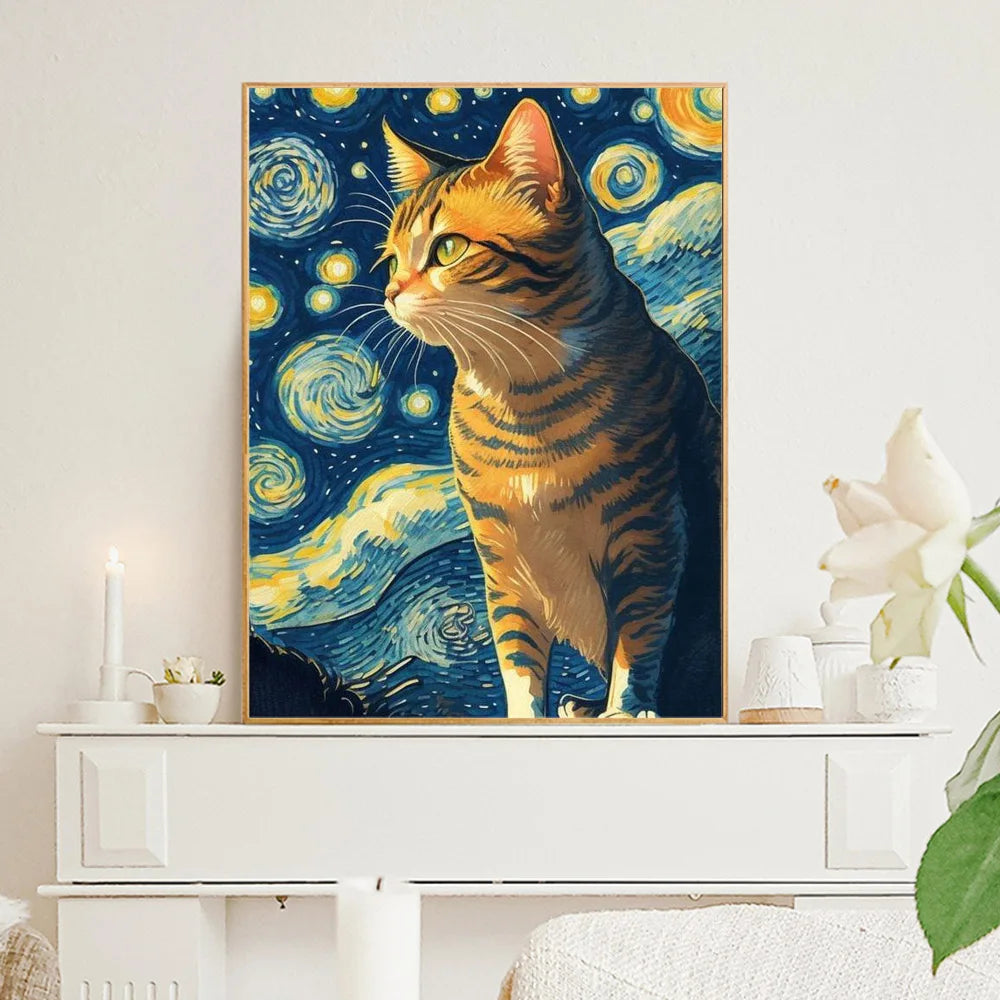 Van Gogh Starry Night Cat Diamond Paintings