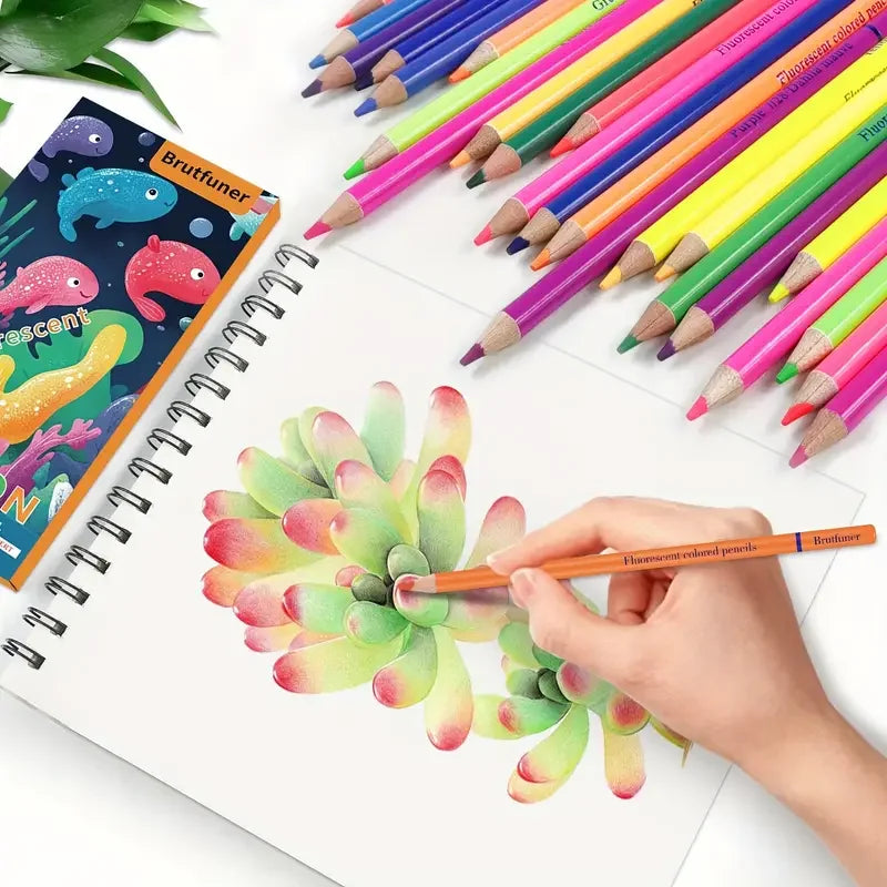 Brutfuner 24 crayons de couleur fluorescents à base d'huile