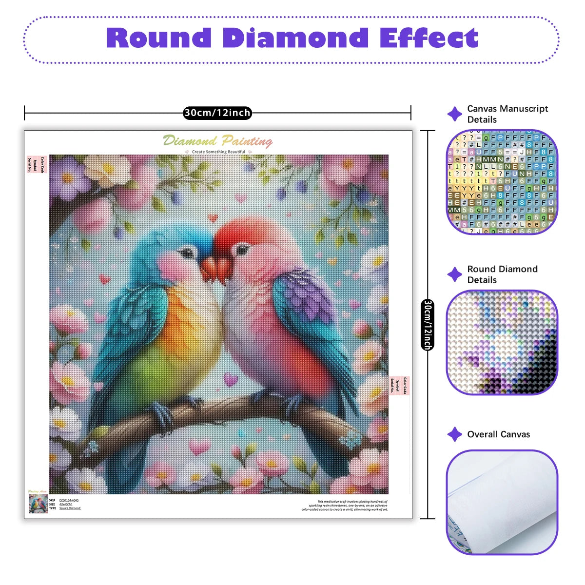 Kit de peinture à diamants oiseaux inséparables