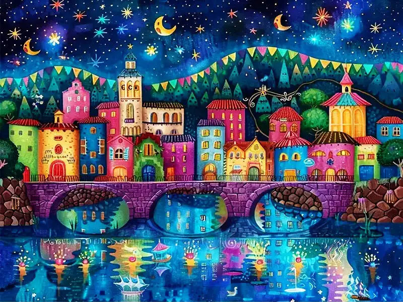 Peinture à diamants ville colorée