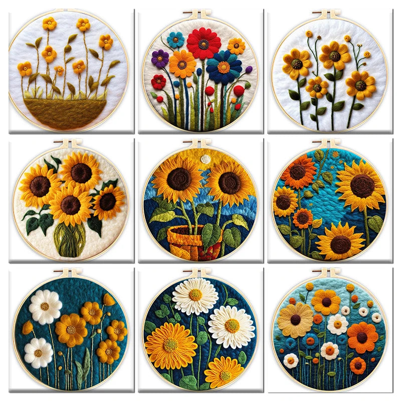 DIY kits de Peinture en feutre de laine fleurs colorées, peinture créative en feutre