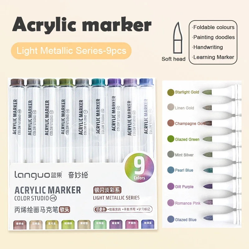 Boites de 9 Marqueurs à l'acrylique Languo Différentes nuances disponibles