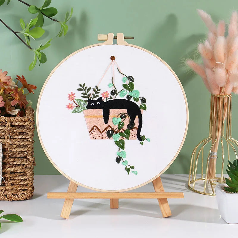 Cat and Plants Embroidery Kits for Beginners