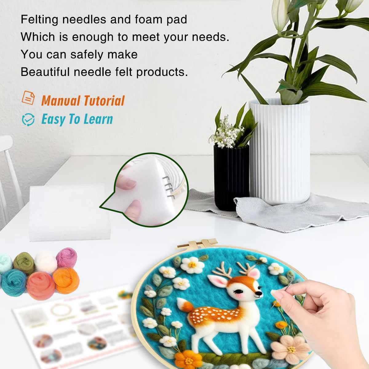 Kits de broderie de peinture en laine, motif d'animaux colorés