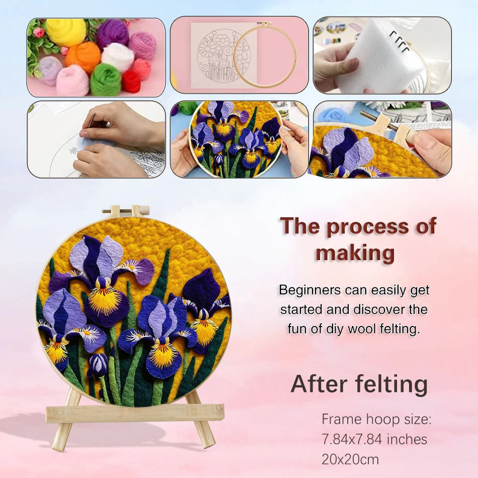 Kits de feutrage peinture avec cadre de broderie fleur paysage