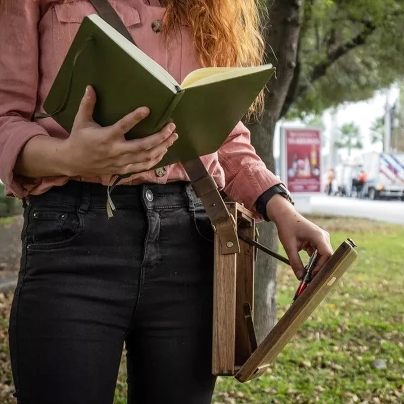 Sac à bandoulière en bois pour artiste rangement matériel mini chevalet