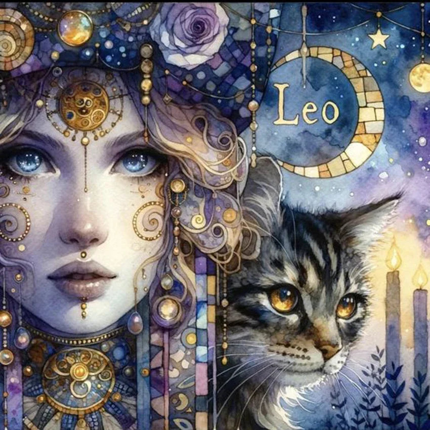 Peintures à Diamants Femme bleue Chat
