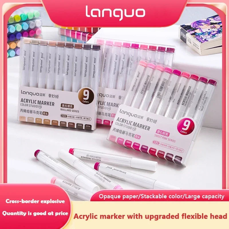 Boites de 9 Marqueurs à l'acrylique Languo Différentes nuances disponibles