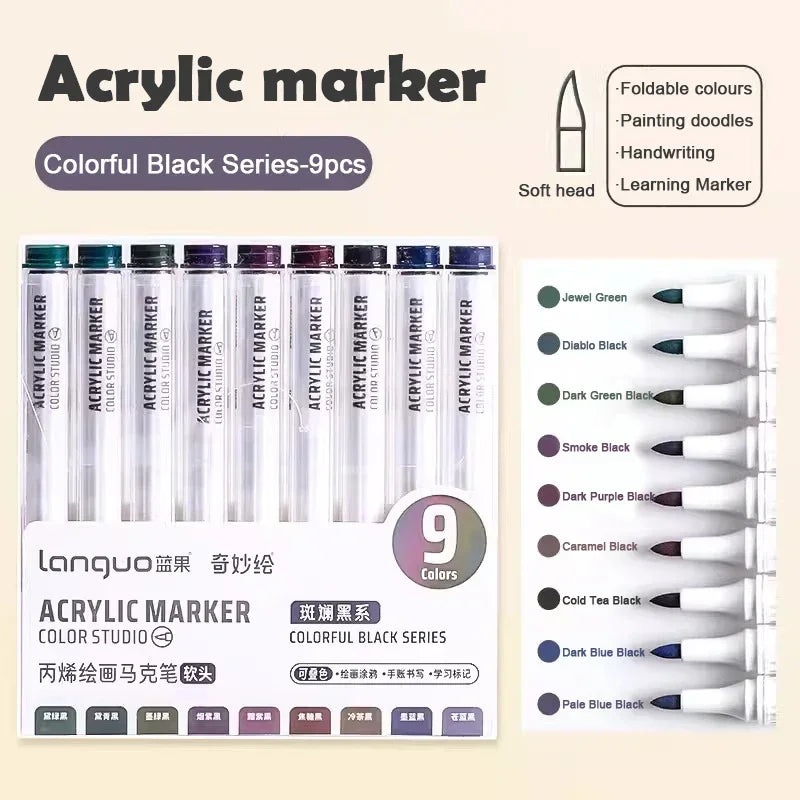 Boites de 9 Marqueurs à l'acrylique Languo Différentes nuances disponibles